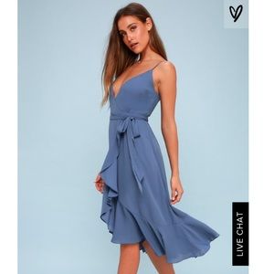 Lulus Manhattan Moment Blue Ruffled Midi